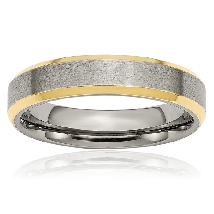 Titanium Yellow 5mm Edge Plain Classic Wedding Band Ring