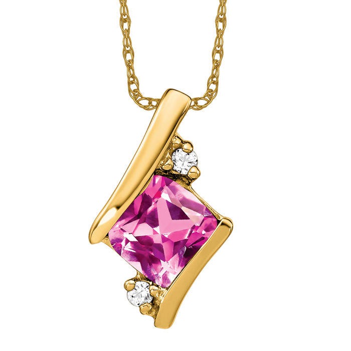 10k authentic Solid White Gold, Diamond and Pink Sapphire Necklace- October Birthstone