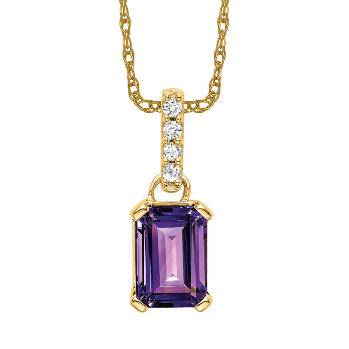 14K Solid Yellow Gold Amethyst Diamond Necklace - Picture 11 of 12