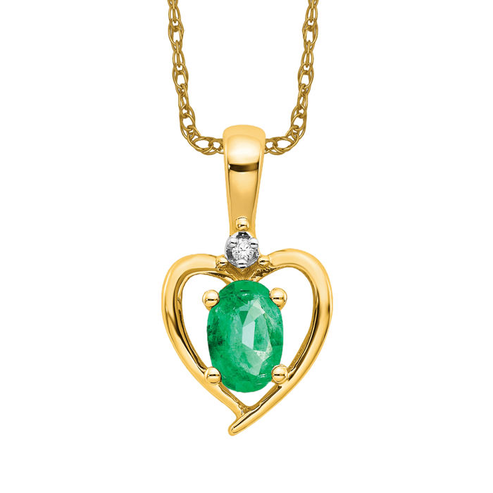 Collier coeur émeraude diamant or jaune massif 14 carats officiel