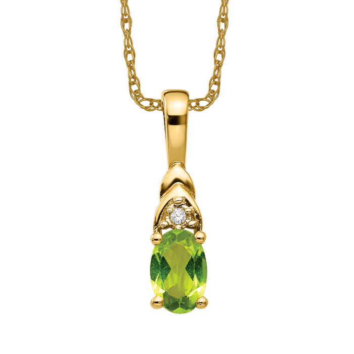 14K Solid Yellow Gold Peridot Diamond Necklace - Picture 11 of 12