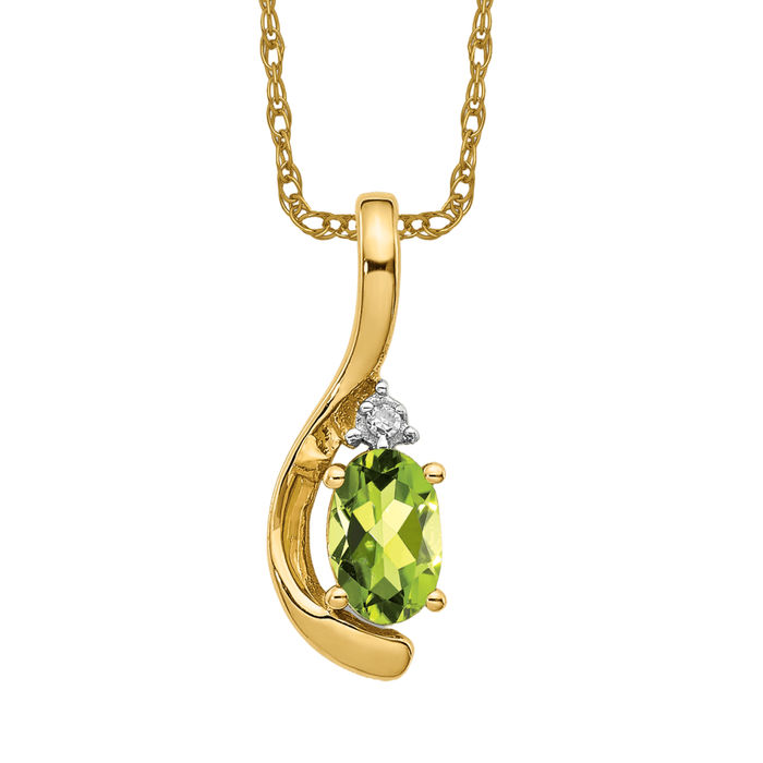 14K Solid Yellow Gold Peridot Diamond Necklace - Picture 11 of 12