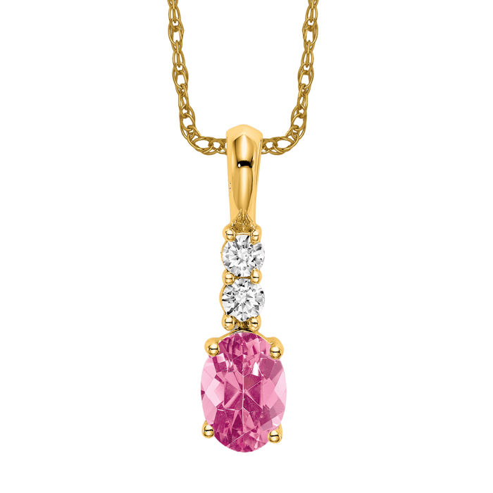 14K Solid Yellow Gold Oval Tourmaline Diamond Necklace - Picture 10 of 12