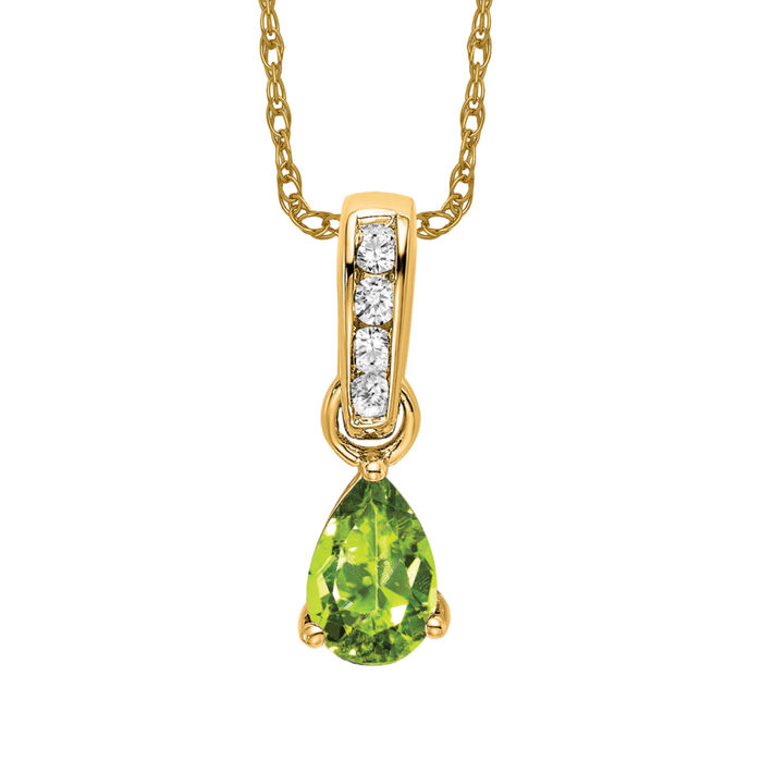 14K Solid Yellow Gold Pear Peridot Diamond Necklace - Picture 11 of 12
