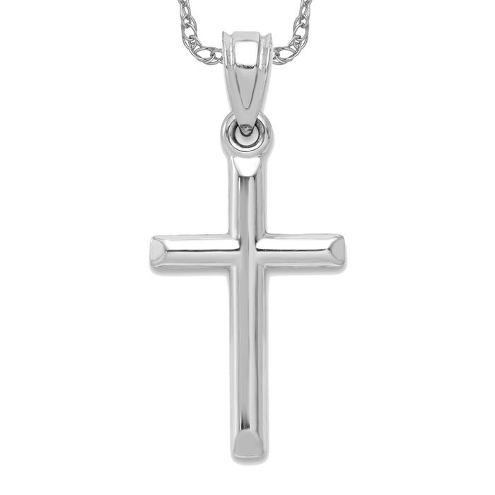 10K Solid White Gold Holy Cross Necklace Religious Chain Pendant Jesus Christ Charm