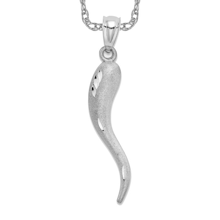 14K Solid White Gold Cornicello Italian Horn Necklace Lucky Protection Amulet Pendant Chilli Pepper Charm Canada