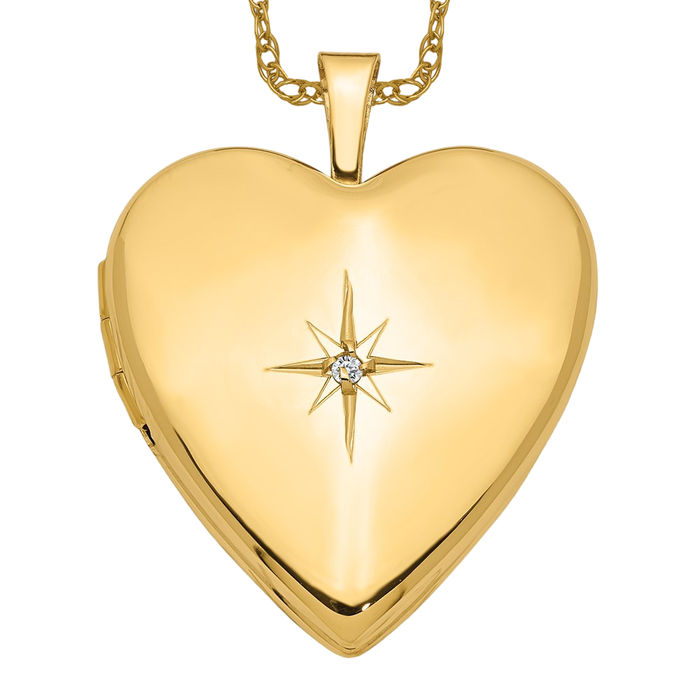 14K Solid Yellow Gold Diamond Heart Locket Necklace Chain Pendant Charm