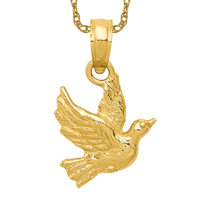 14K Yellow Gold Peace Dove Love Bird Pendant Charm High Relief Spread Wing hotsell Flying