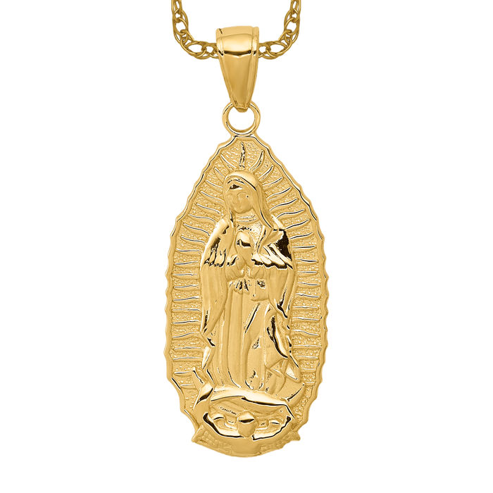 Virgin Mary Pendant Necklace - 18-36" Stainless Steel Box Chain - Silver Or Gold - H&J Jewelry