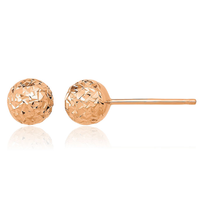 10K Solid Rose Pink Gold 6mm Ball Stud Earrings