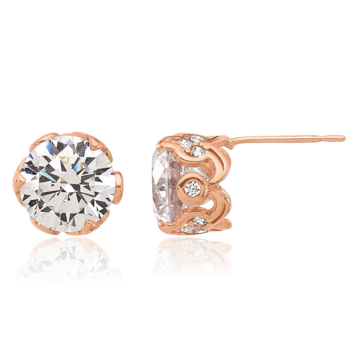 10K Solid Rose Pink Gold Cubic Zirconia CZ Stud Earrings