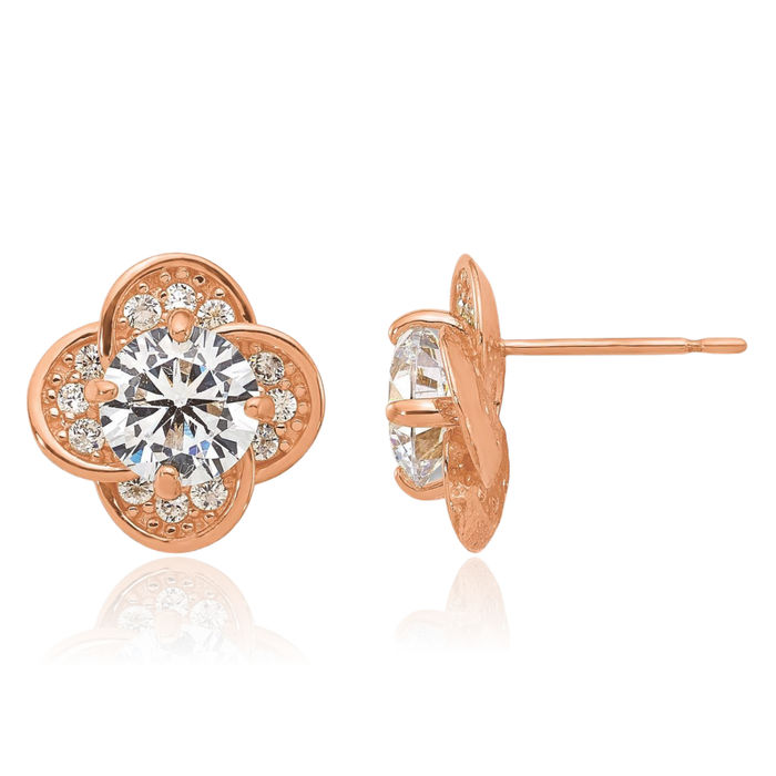 10K Solid Rose Pink Gold Cubic Zirconia CZ Stud Earrings