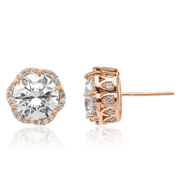 10K Solid Rose Pink Gold Cubic Zirconia CZ Stud Earrings