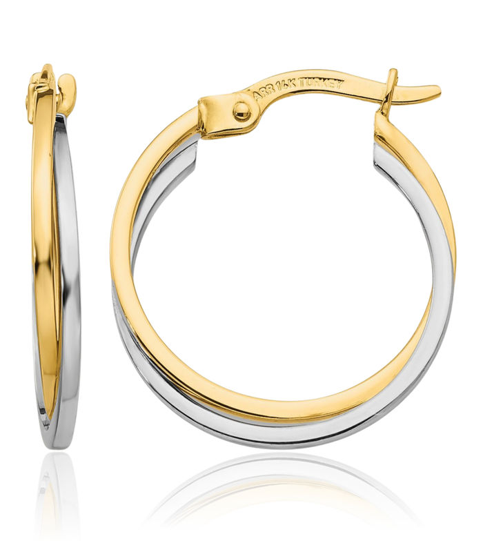 10K Solid Two Tone Gold Round Small Hoop Earrings