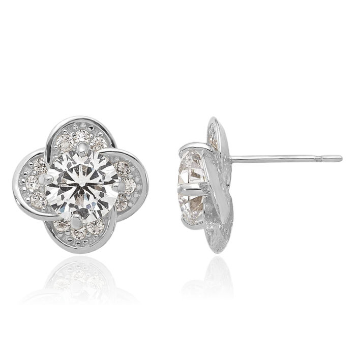 10K Solid White Gold Cubic Zirconia CZ Stud Earrings