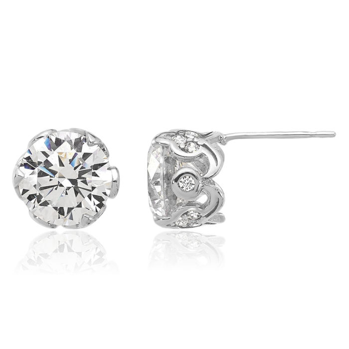 10K Solid White Gold Cubic Zirconia CZ Stud Earrings