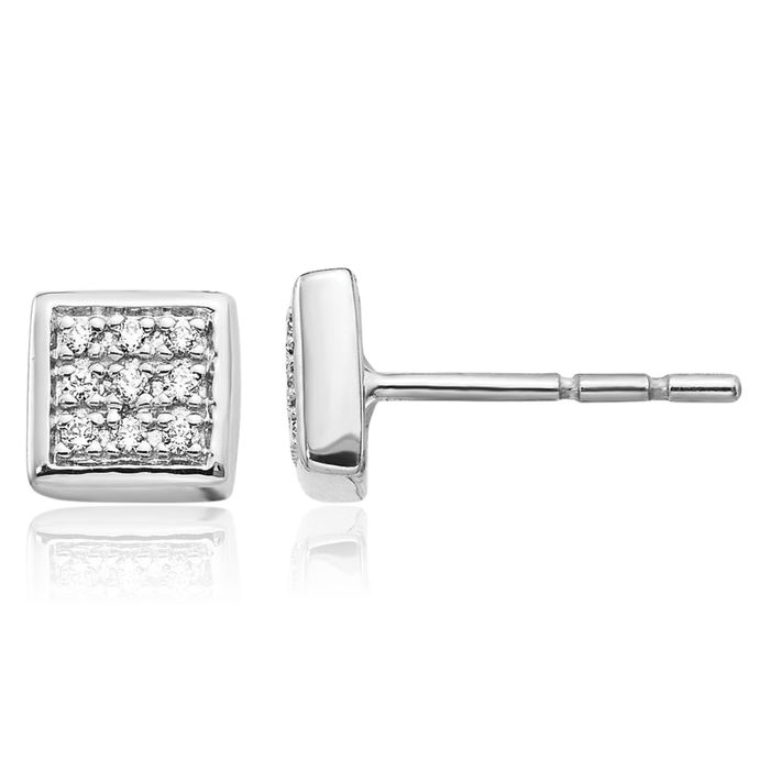 10K Solid White Gold Diamond Stud Earrings