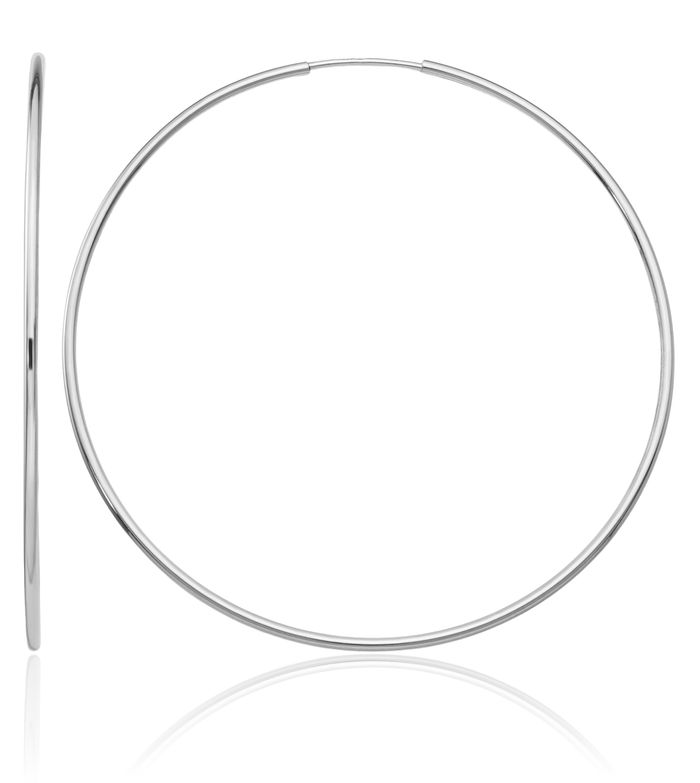 10K Solid White Gold Endless Round Large Hoop Earrings