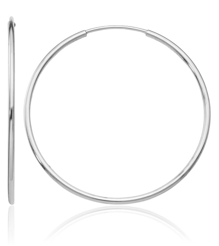 10K Solid White Gold Endless Round Medium Hoop Earrings