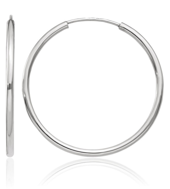 10K Solid White Gold Endless Round Medium Hoop Earrings