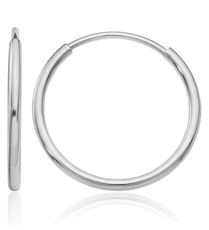 10K Solid White Gold Endless Round Small Hoop Earrings