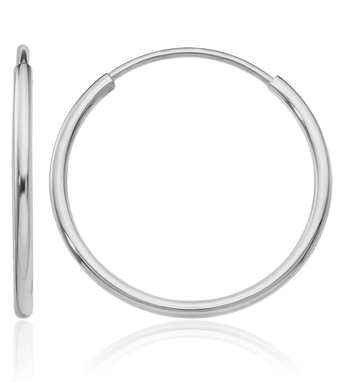 10K Solid White Gold Endless Round Small Hoop Earrings