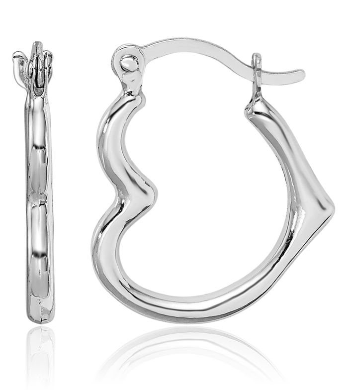 10K Solid White Gold Heart Friendship Small Hoop Earrings