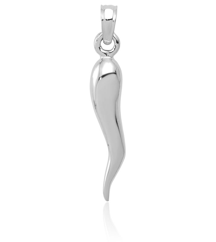 10K Solid White Gold Medium Cornicello Italian Horn Necklace Lucky Protection Amulet Pendant Chilli Pepper Charm