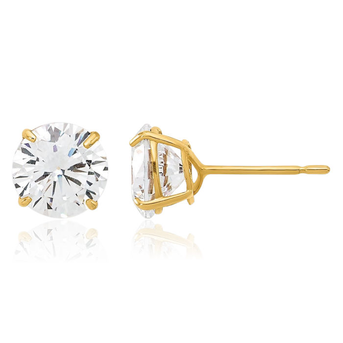 10K Solid Yellow Gold 6mm Cubic Zirconia CZ Stud Earrings