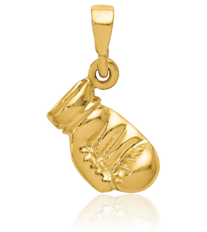 10K Solid Yellow Gold Boxing Glove Necklace Karate Charm Sports Pendant