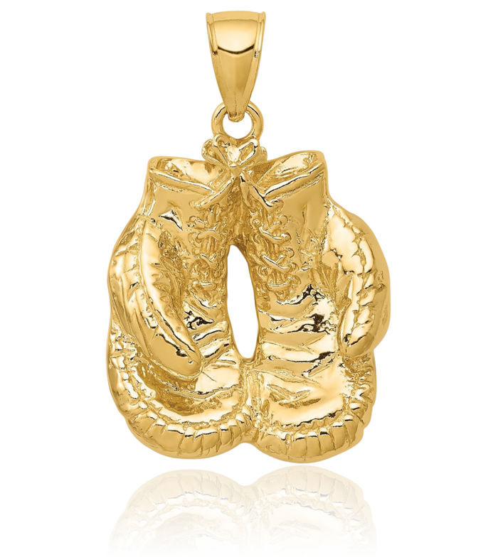 10K Solid Yellow Gold Boxing Gloves Necklace Karate Charm Sports Pendant