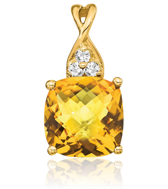 10K Solid Yellow Gold Orange Citrine Diamond Necklace Charm Gemstone Pendant November Birthstone Jewelry