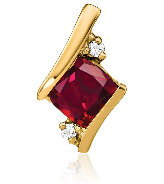 10K Solid Yellow Gold Cushion-Cut Lab Red Ruby Diamond Floating Chain Slide Pendant Necklace Gemstone Charm July Birthstone Jewelry