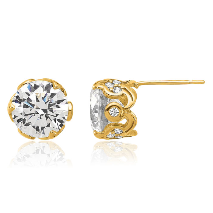 10K Solid Yellow Gold Cubic Zirconia CZ Stud Earrings