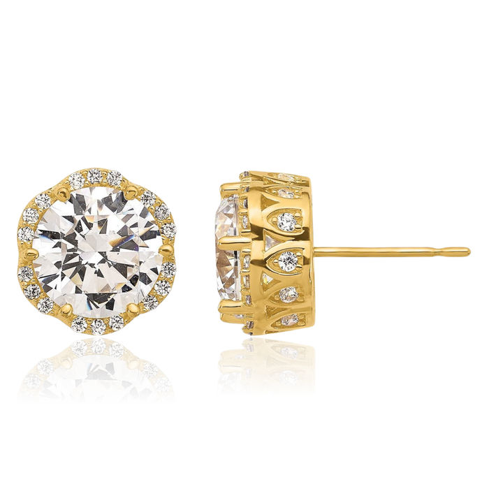 10K Solid Yellow Gold Cubic Zirconia CZ Stud Earrings