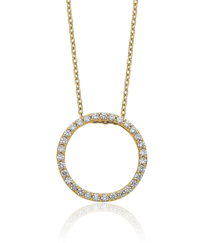 10K Solid Yellow Gold Diamond Circle Round Geometric Necklace Chain