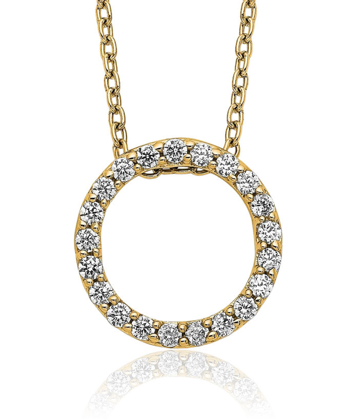 10K Solid Yellow Gold Diamond Circle Round Geometric Necklace Chain