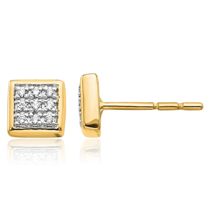 10K Solid Yellow Gold Diamond Stud Earrings