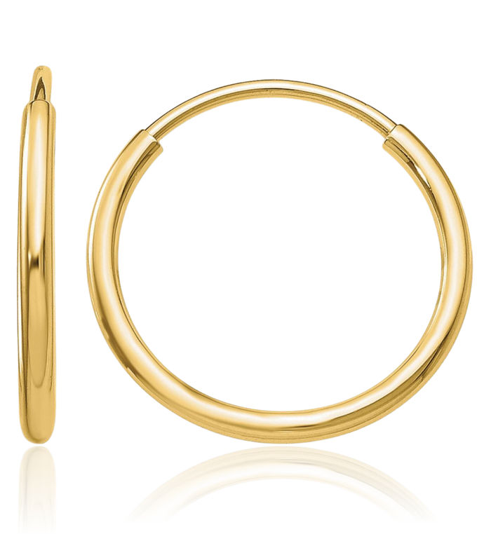 10K Solid Yellow Gold Endless Tube Round Huggie Small Hoop Earrings