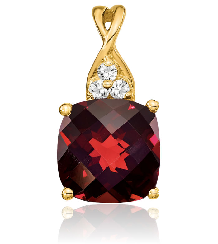 10K Solid Yellow Gold Red Garnet Diamond Necklace Charm Gemstone Pendant January Birthstone Jewelry