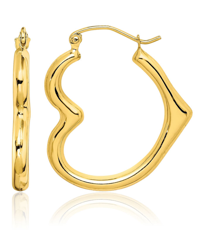 10K Solid Yellow Gold Heart Friendship Medium Hoop Earrings