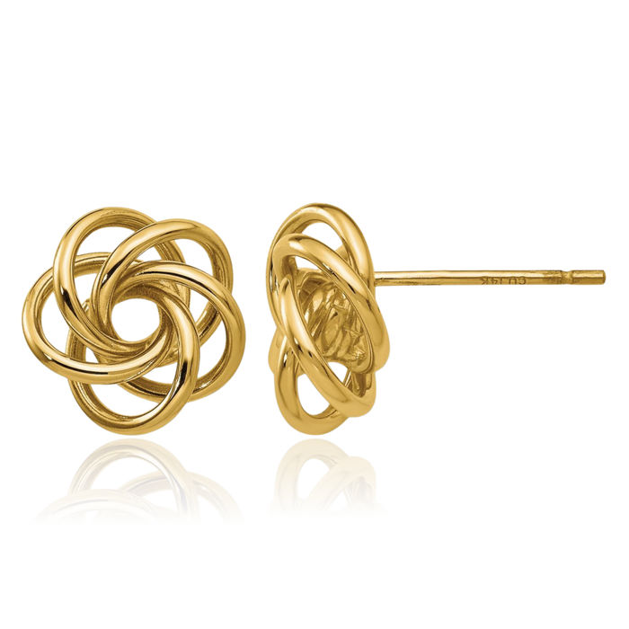 10K Solid Yellow Gold Twisted Love Knot Symbol Stud Earrings