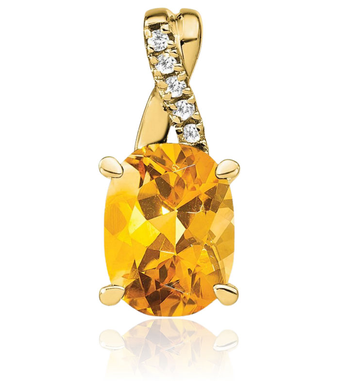 10K Solid Yellow Gold Oval Orange Citrine Diamond Necklace Charm Gemstone Pendant November Birthstone Jewelry