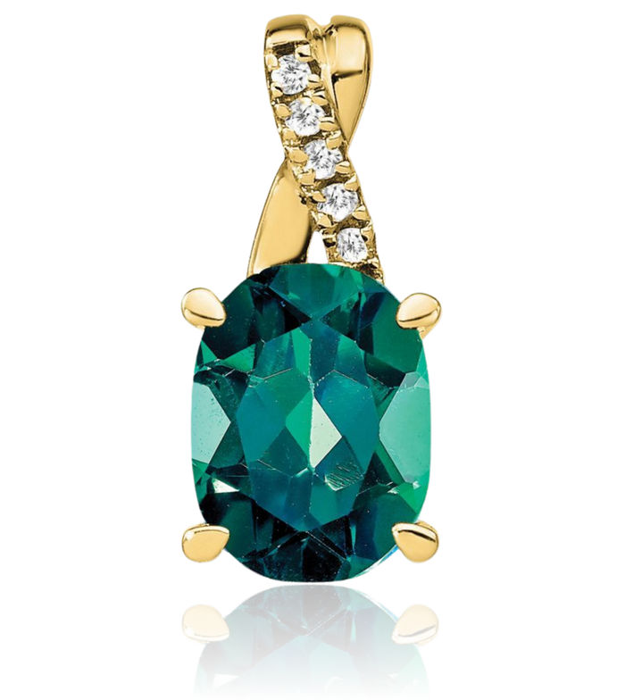 10K Solid Yellow Gold Oval Lab Alexandrite Diamond Necklace Charm Gemstone Pendant June Birthstone Jewelry