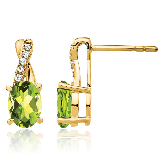 10K Solid Yellow Gold Green Peridot Diamond Drop Dangle Earrings August Birthstone Jewelry