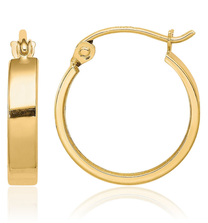 10K Solid Yellow Gold Square Tube Round Small Hoop Earrings