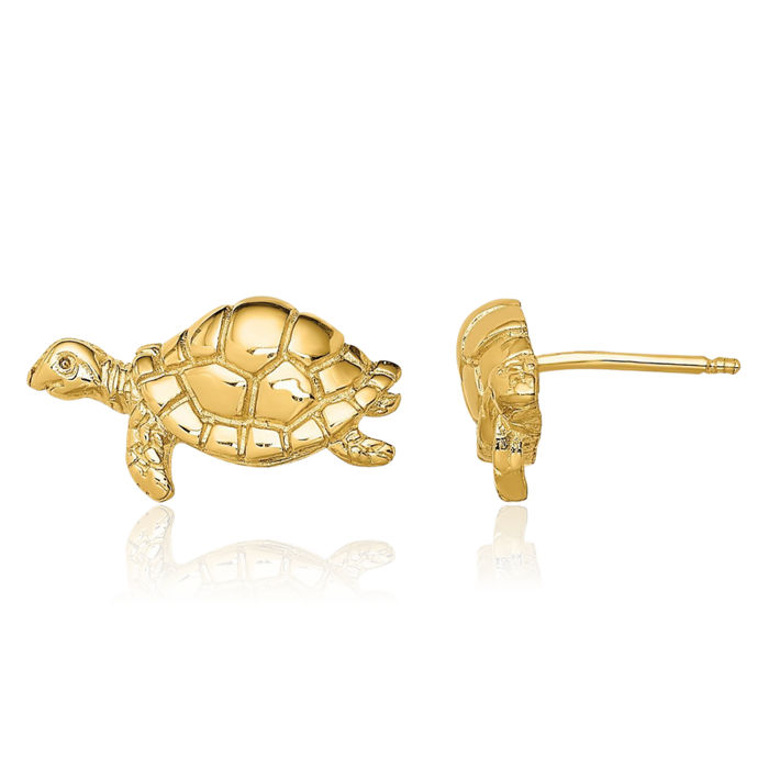 10K Solid Yellow Gold Sea Turtle Stud Earrings