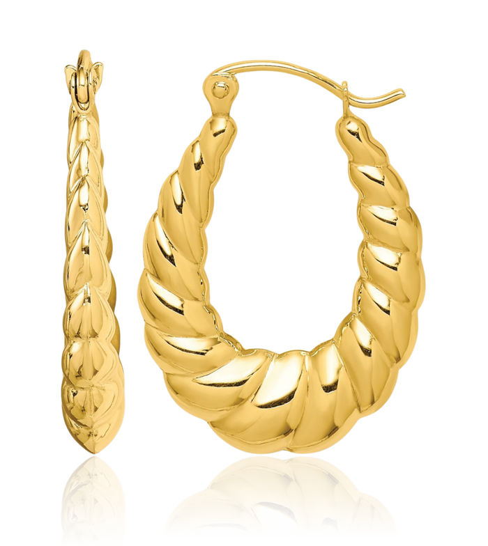 10K Solid Yellow Gold Twisted Medium Hoop Earrings