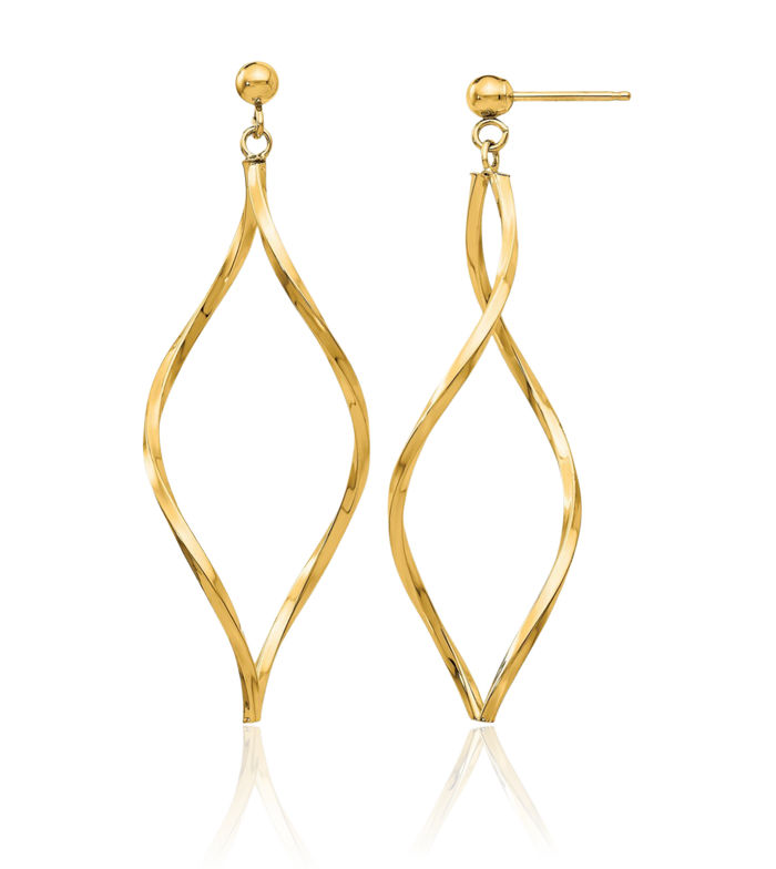 10K Solid Yellow Gold Twisted Post Drop Dangle Earrings
