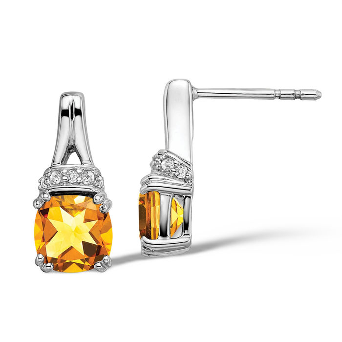 10K Solid White Gold Yellow Orange Citrine Diamond Drop Dangle Earrings Gemstone Post Push Back November Birthstone Jewelry